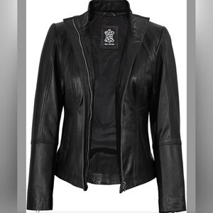 Womens Black Leather Biker Jacket Size XL Lambskin Leather Fits Size 14
